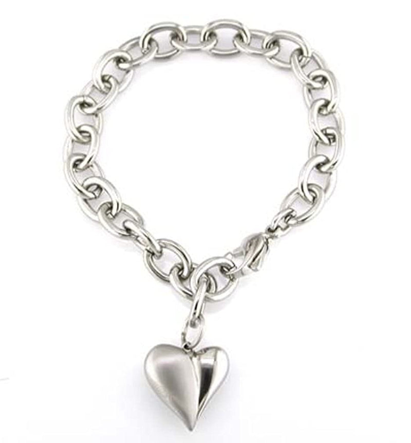 South Beach Collection Gray Titanium 3D Heart Satin Brushed and Polished Bracelet, 7.5"