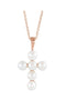 White Freshwater Cultured Pearl Cross 14k Rose Gold Pendant Necklace, 16" and 18" (22.98X12.39 MM) (4-4.5MM)