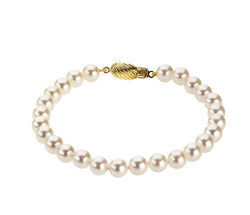 White Akoya Cultured Pearl Strand Bracelet in 14k Yellow Gold, 7" (6-6.5 MM)