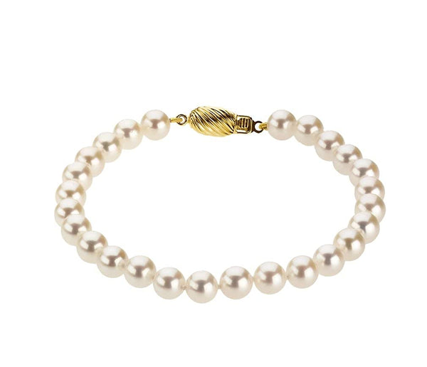 White Akoya Cultured Pearl Strand Bracelet in 14k Yellow Gold, 7" (6-6.5 MM)