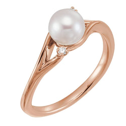 White Freshwater Cultured Pearl, Diamond Bypass Ring, 14k Rose Gold (6.0-6.5mm)(.3Ctw, GH Color, I1 Clarity)