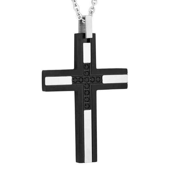 Men's Black Ion Plated with Black CZ Cross Pendant Necklace , Stainless Steel, 24"