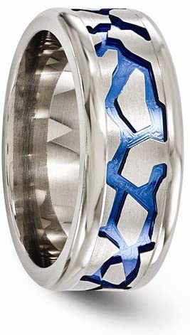 Anodized Collection Titanium Grooved Blue Anodized 9mm Wedding Band, Size 10.5