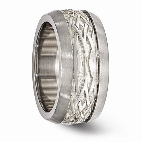Edward Mirell Titanium and Sterling Silver Inlay Weave 11mm Wedding Band