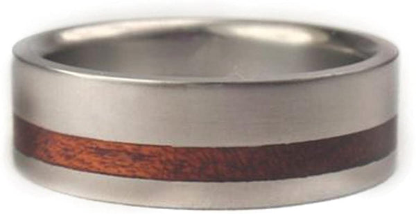 Bloodwood Inlay 8mm Comfort Fit Matte Titanium Wedding Ring, Size 8.75