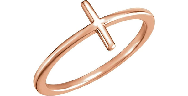 Sideways Cross 14k Rose Gold Ring, Size 8