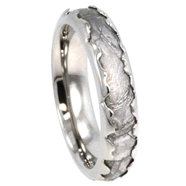 Custom Wavy Design, Gibeon Meteorite Inlay 5mm Comfort Fit Titanium Cool Ring, Size 10.25