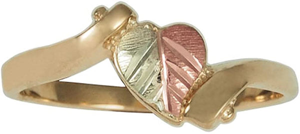 Heart 10k Yellow Gold Ring, 12k Green Gold, 12k Rose Gold Black Hills Gold Motif, Size 7