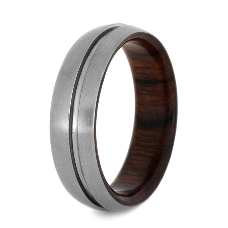 Matte Titanium Grooved Pinstripe 6mm Comfort-Fit Ironwood Band