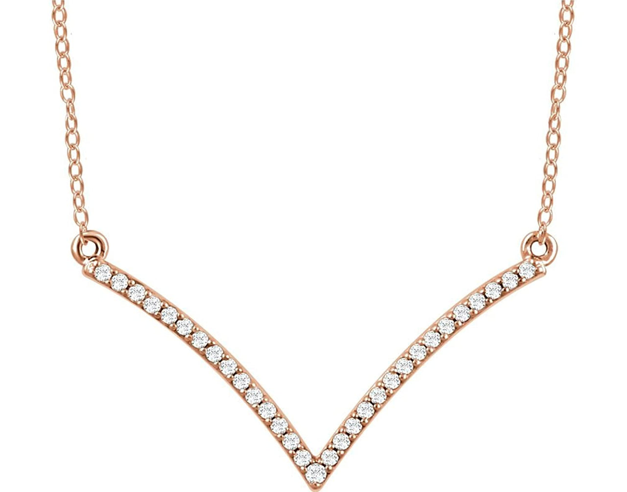 Diamond 'V' 14k Rose Gold Pendant Necklace, 18" (.16 Cttw)