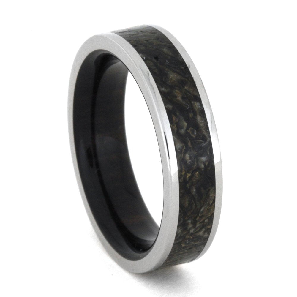 Dinosaur Bone, Ebony Wood 6mm Comfort-Fit Titanium Band