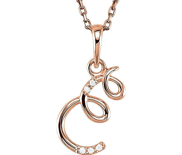 5-Stone Diamond Letter 'E' Initial 14k Rose Gold Pendant Necklace, 18" (.03 Cttw, GH, I1)