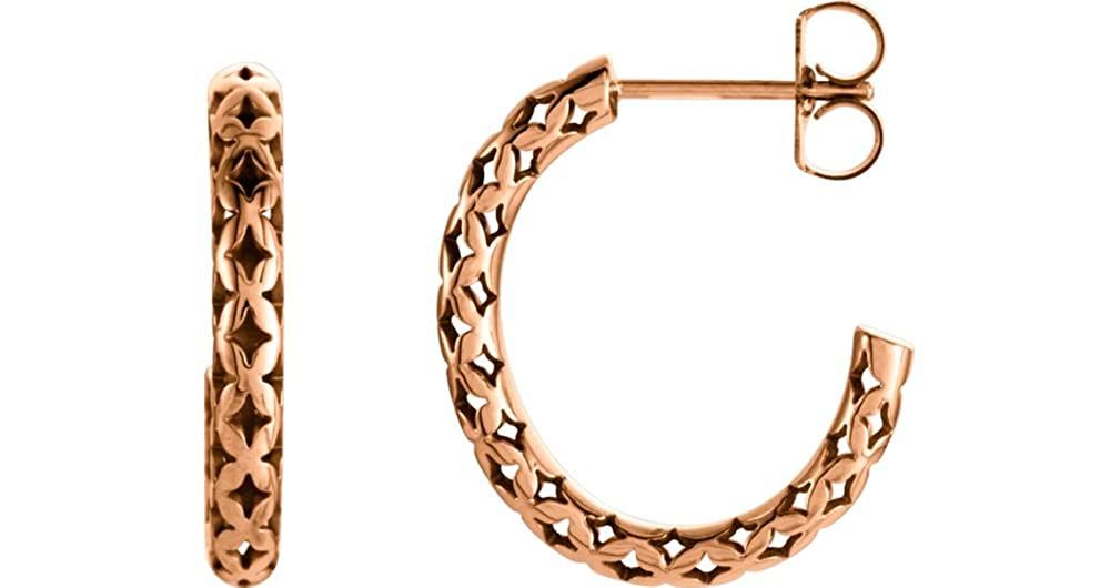 Pierced Style J-Hoop Earrings, 14k Rose Gold 19.5x4.5mm