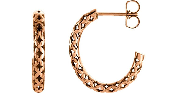 Pierced Style J-Hoop Earrings, 14k Rose Gold 19.5x4.5mm
