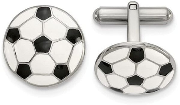 Stainless Steel Enameled Soccer Ball Round Cuff Links, 17.2MMX17.2MM