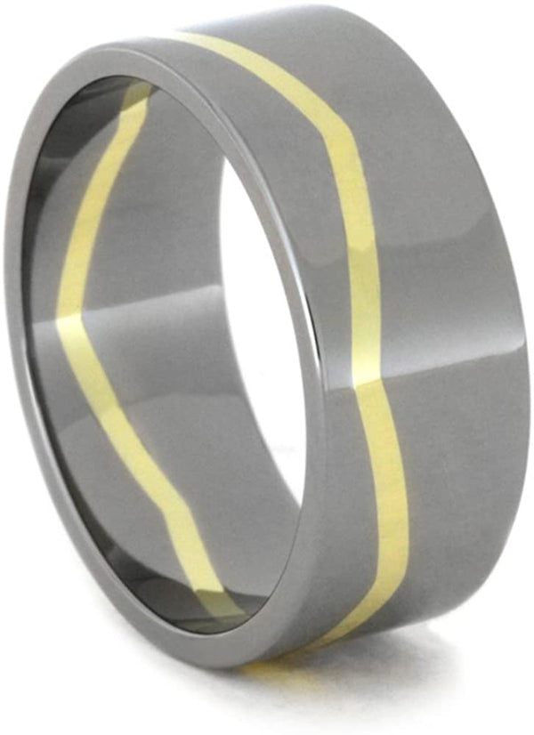 Continuous 14k Yellow Gold Zig-Zag 10mm Comfort-Fit Titanium Wedding Band, Size 15.5