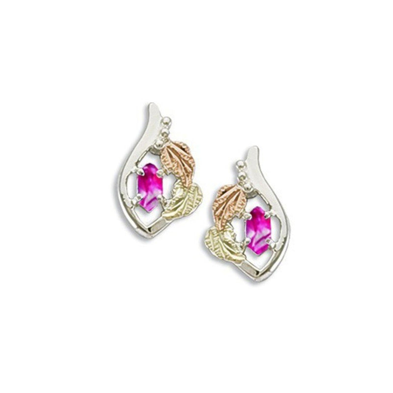 Ave 369 Created Rose Zircon Marquise October Birthstone Earrings, Sterling Silver, 12k Green and Rose Gold Black Hills Gold Motif