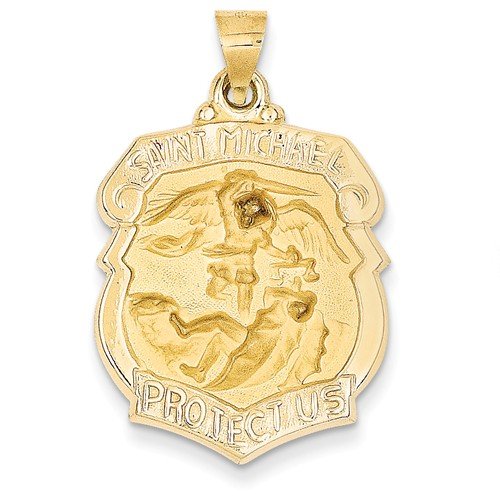 14k Yellow Gold St. Michael, Archangel Shield Medal (28x21MM) Patron Saint of Police, Paratroopers, Paramedics, Mariners, Radiologists, Airborne, Germany, Grocers, the Sick