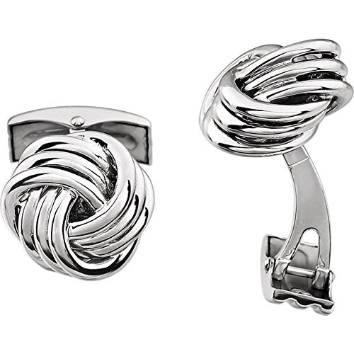 Love Knot Rhodium Plate 14k White Gold Cuff Links, 15MM