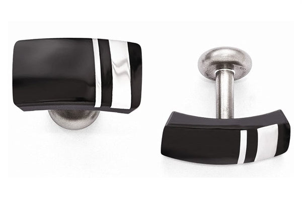 Wellington Collection Black Titanium and Sterling Silver Cuff Links, 13X23MM