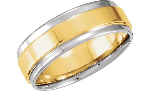 14k White and Yellow Gold 7.5mm Comfort Fit Flat Band