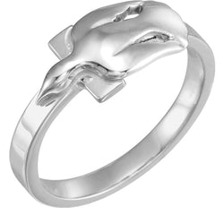 Dove with Cross Rhodium Plate 14k White Gold Ring, Size 8.75