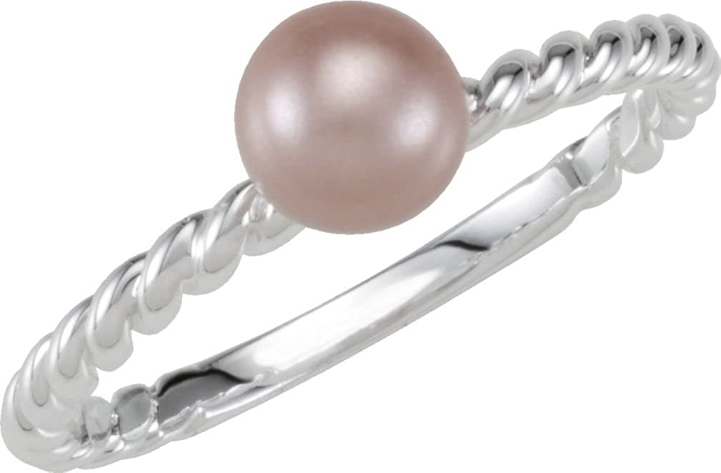 Imitation Pearl Rope Trimmed Stacking Ring, Sterling Silver, Size 7 (6MM)