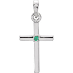 Platinum Emerald Inset Cross Pendant (19.2x9MM)