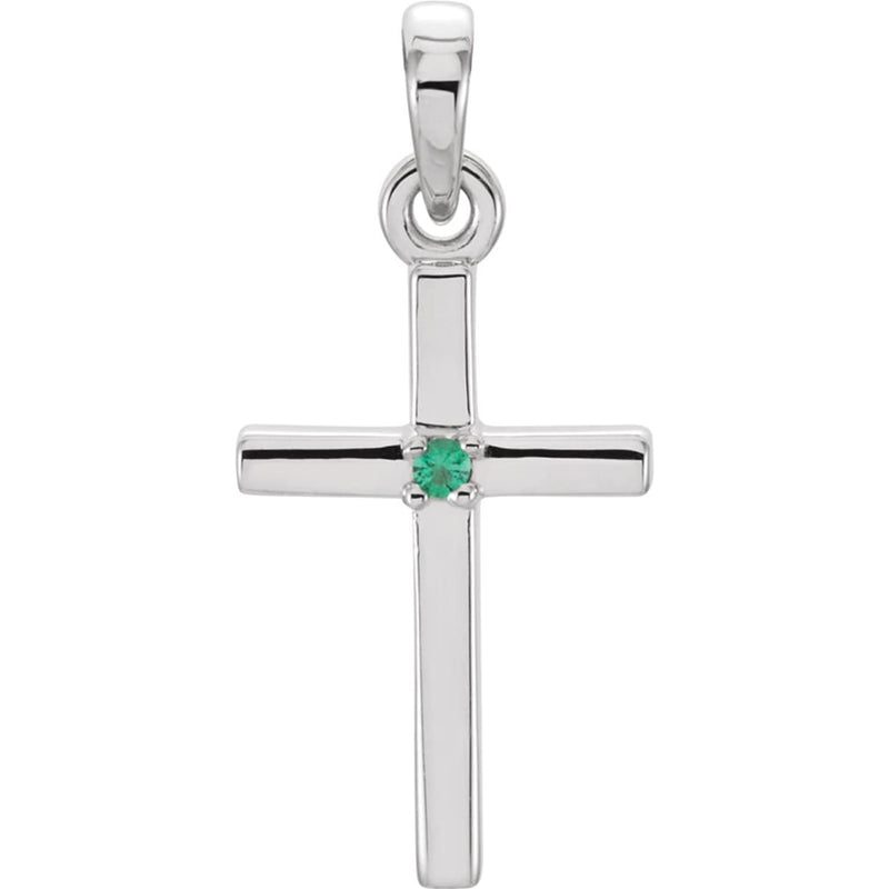 Platinum Emerald Inset Cross Pendant (19.2x9MM)