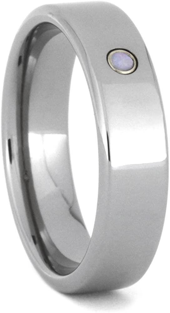 Opal Cabochon 6mm Comfort-Fit Titanium Band, Size 15.5