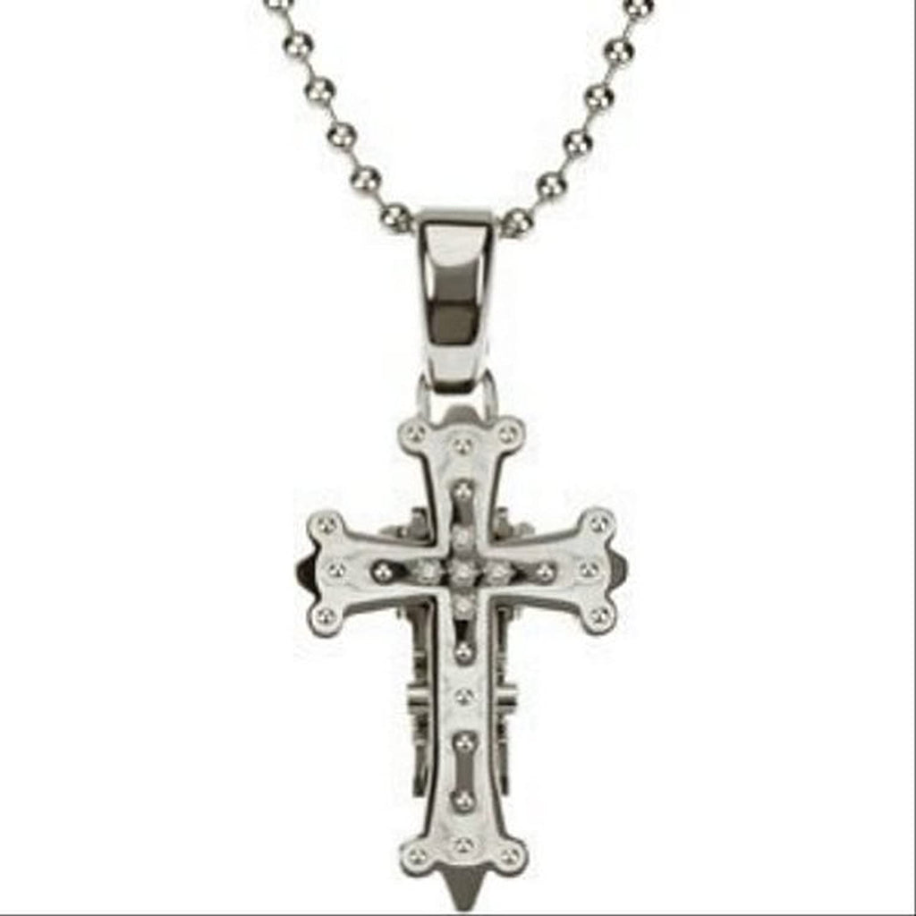 Stainless Steel Five Diamond Cross Necklace, 30