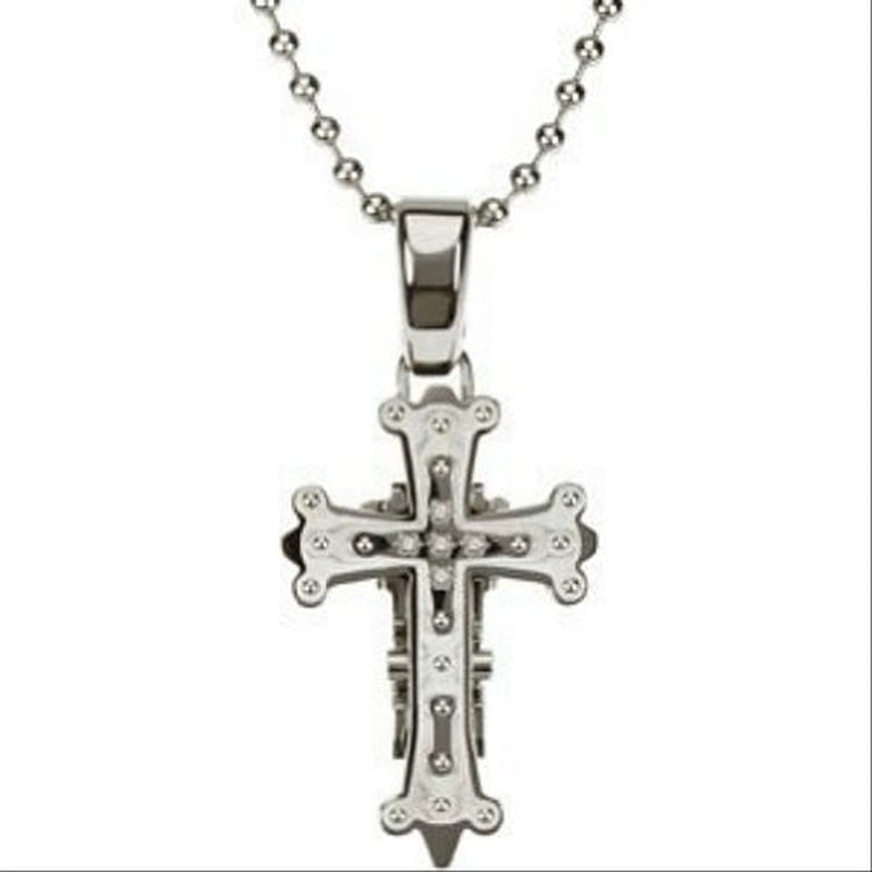 Stainless Steel Five Diamond Cross Necklace, 30" by Black & Blue Jewelry Co NYC