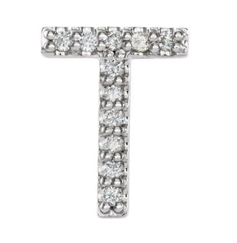 Rhodium-Plated 14k White Gold Diamond Letter 'T' Initial Stud Earring (Single Earring) (.05 Ctw, GH Color, I1 Clarity)