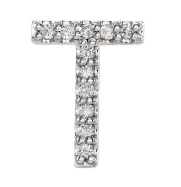 Sterling Silver Diamond Letter 'T' Initial Stud Earring (Single Earring) (.05 Ctw, GH Color, I1 Clarity)