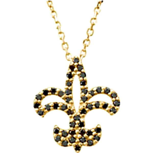 Black Diamond Fleur-de-Lis 47-Stone 14k White Gold Pendant Necklace, 16" (1/4 Ctw)