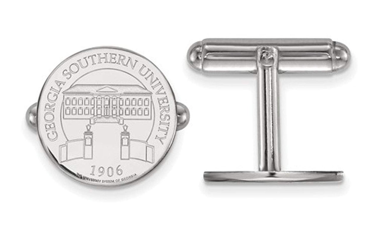 Rhodium-Plated Sterling Silver Georgia Southern University Crest Disc Cuff Links, 15MM