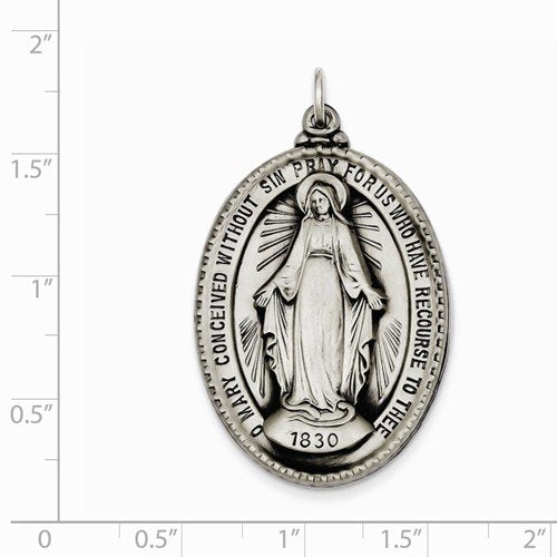 Sterling Silver Antiqued Miraculous Medal (43X26MM)