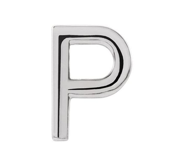 Initial Letter 'P' Sterling Silver Stud Earring (Single Earring)