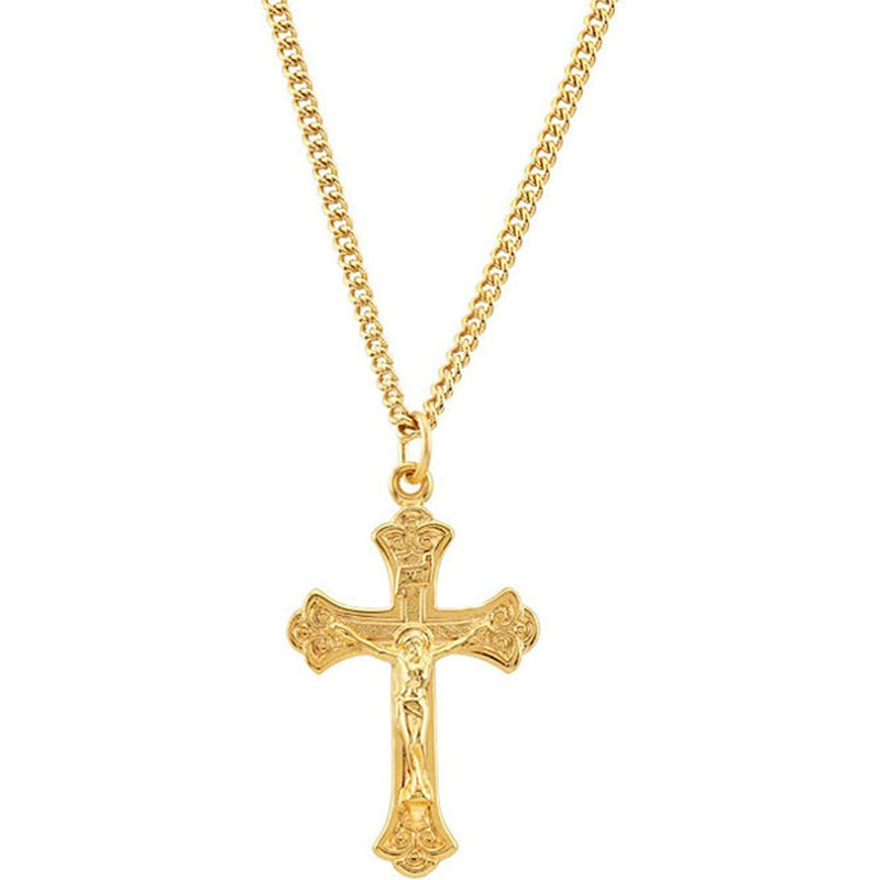 Fleur-de-Lis Crucifix 24k Gold-Plated Sterling Silver Necklace, 24" (36.7X22.2MM)