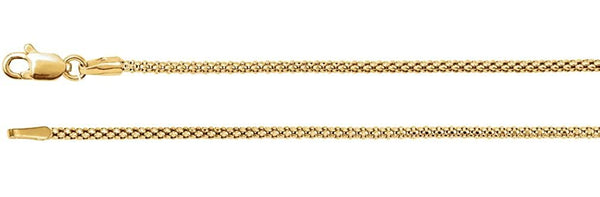 1.5mm 14k Yellow Gold Hollow Popcorn Chain, 16"