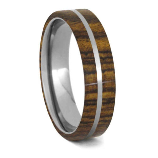 Bocote Wood Inlay 6mm Comfort-Fit Brushed Titanium Wedding Band, Size 10