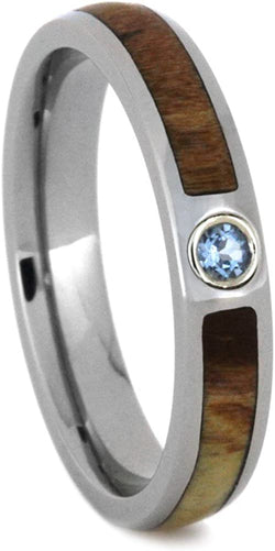 The Men's Jewelry Store (Unisex Jewelry) Aquamarine, Petrified Wood 4mm Comfort-Fit Titanium Wedding Band