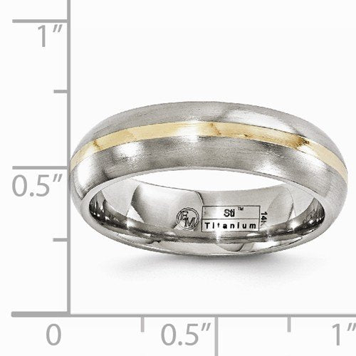 Gold Inlay Collection Brushed Gray Titanium, 14k Yellow Gold 6mm Domed Comfort-Fit Band