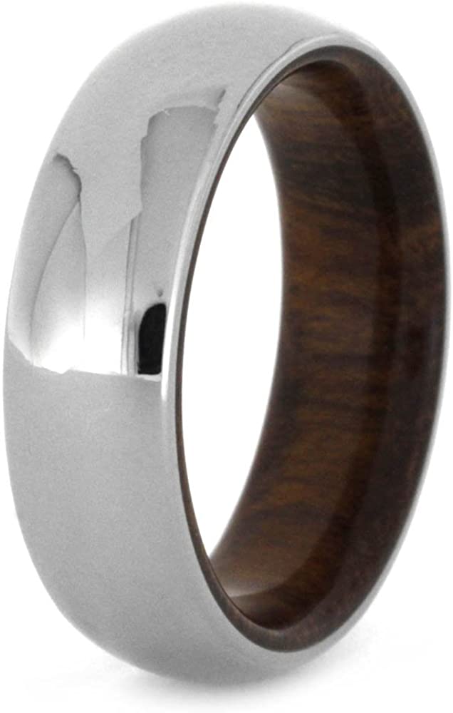 The Men's Jewelry Store (Unisex Jewelry) Polished Titanium Dome 6mm Comfort Fit Ironwood Band and Sizing Ring, Size 9.5