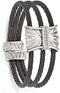 Black Titanium Memory Cable .35 Ctw White Sapphire Argentium Sterling Silver 12mm Flex Cuff Bracelet, 6"