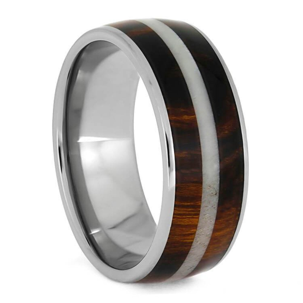 The Men's Jewelry Store (Unisex Jewelry) Honduran Rosewood, Bright Deer Antler 8mm Comfort-Fit Titanium Band