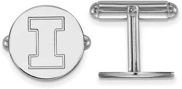 Rhodium-Plated Sterling Silver University of Illinois Round Cuff Links, 15MM