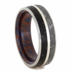 Gibeon Meteorite, Dinosaur Bone, Blue Bronze and Red Copper Mokume 7mm Comfort-Fit Titanium Wedding Band