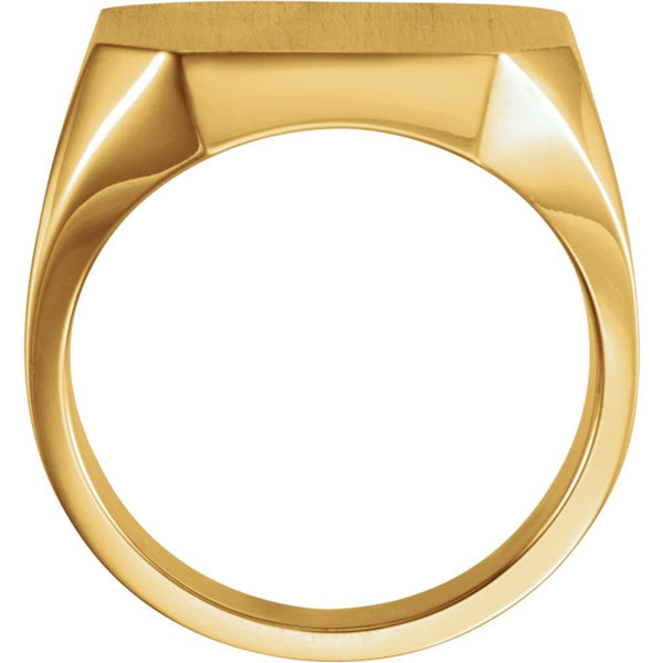 Men's 18k Yellow Gold Brushed Octagon Signet Ring, 20 X 18mm, Size 9.25