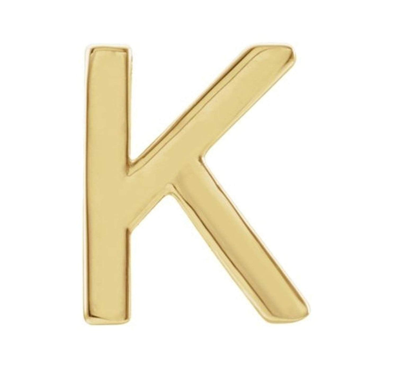 Initial Letter 'K' 14k Yellow Gold Stud Earring (Single Earring)